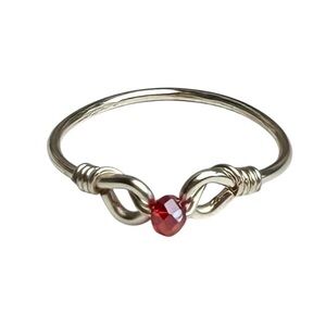 Hand Crafted Gold Knot Ring with Red Accent